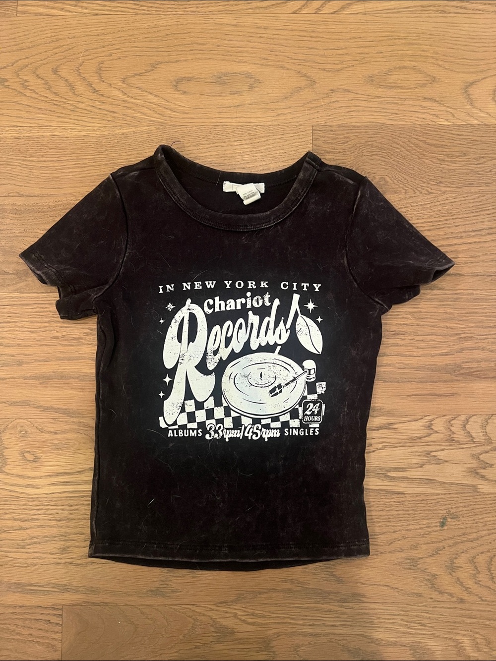 Full Tilt Black Graphic Tee with White Record Print